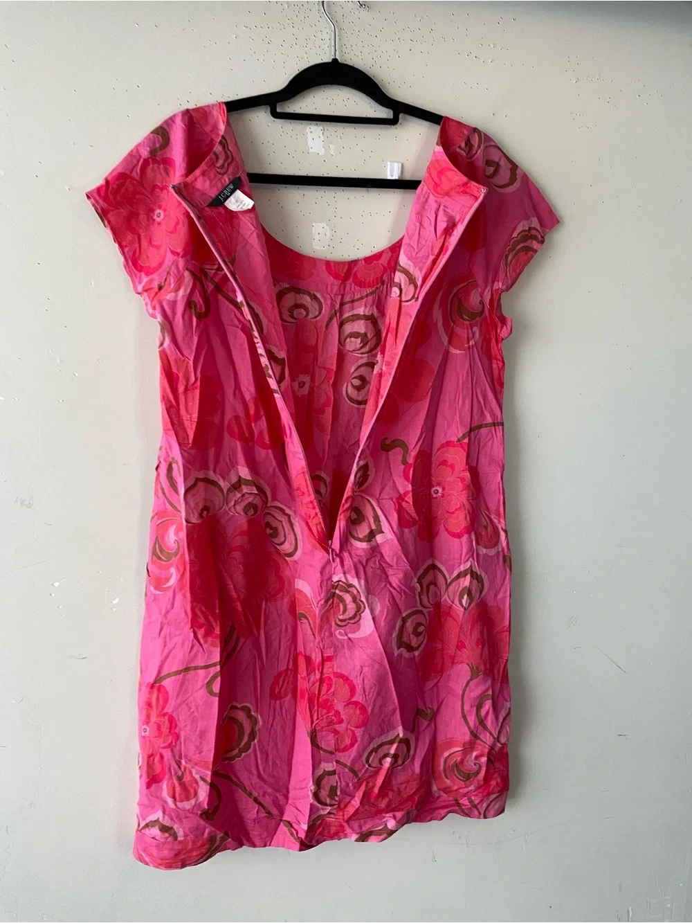 J.Crew Retro Mod Floral Shift Dress 12 Pink Cotton Pockets Scoop Neck Tunic Mini